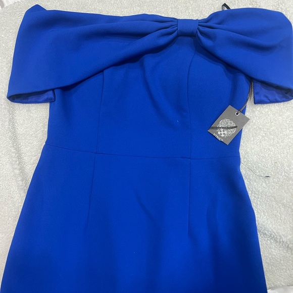 VINCE CAMUTO | Bow Collar Off the Shoulder Sheath Midi Cocktail Dress New Size 6 - Picture 7 of 11